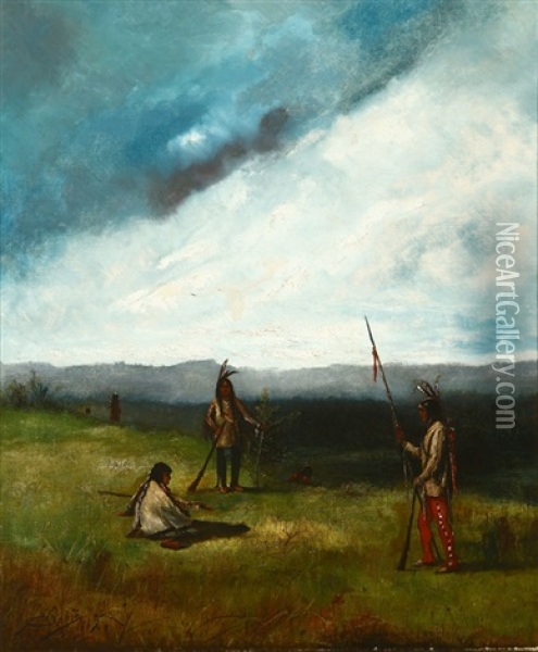 Ute Indians In A Landscape Oil Painting - Charles S. Stobie