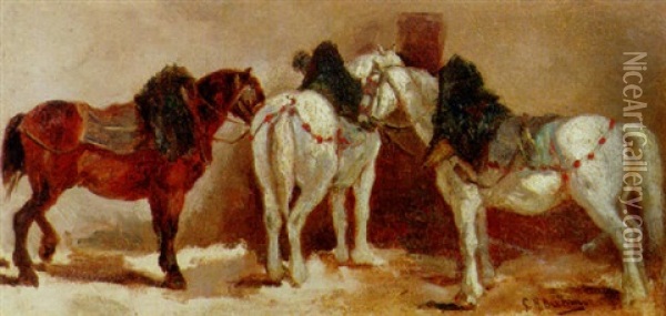 Circus Horses Oil Painting - George Hendrik Breitner