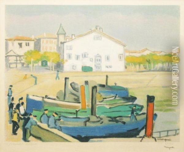 Bateaux Et Marins A Quai Oil Painting - Albert Marquet