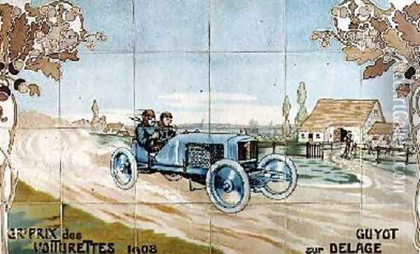 Guyot driving a Delage car in the Light Car Grand Prix of 1908 Oil Painting - Ernest Montaut