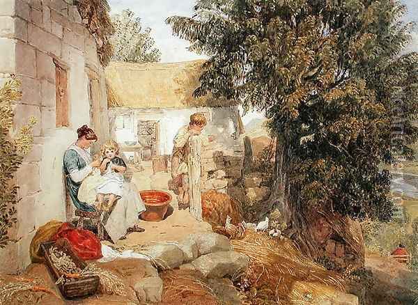 Cottages near Symonds Yat with country figures, 1825 Oil Painting - Joshua Cristall