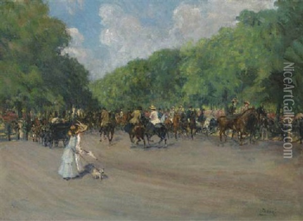 Rotton Row, Hyde Park Oil Painting - Albert Ludovici Jr.