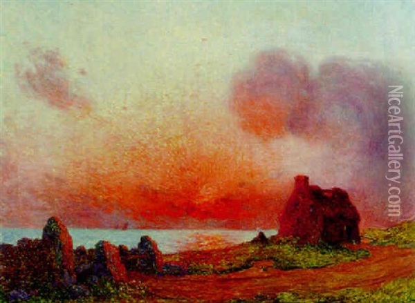 Le Coucher Du Soleil Sur La Cote Oil Painting - Ferdinand du Puigaudeau