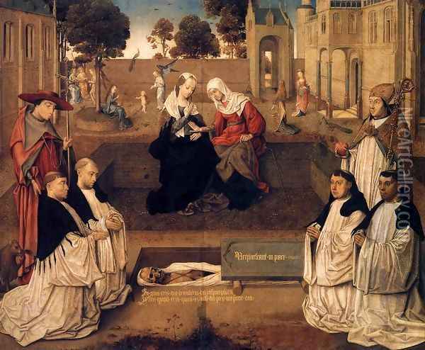 Four Canons with Sts Augustine and Jerome, with the Visitation Oil Painting - Dutch Unknown Masters