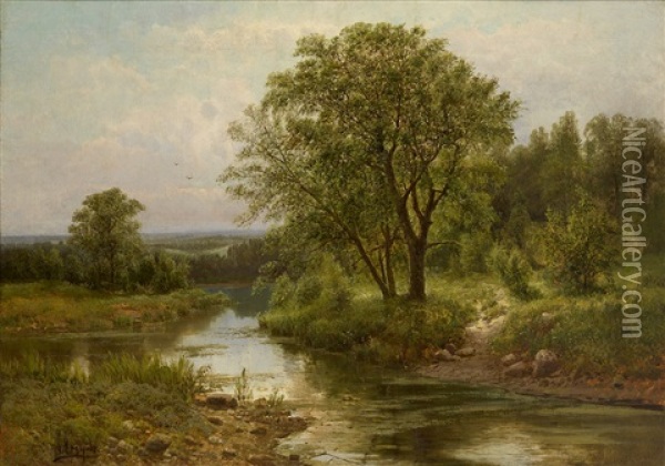 Summer Landscape With A River Oil Painting - Simeon Fedorovich Fedorov