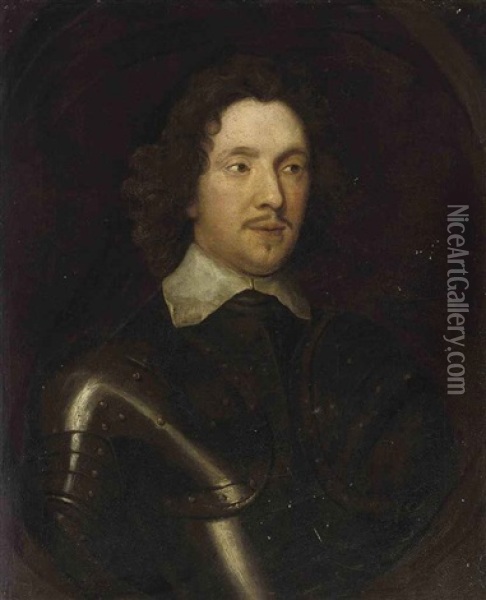 Portrait Of A Gentleman In Armor And A Lawn Collar Oil Painting - William Dobson