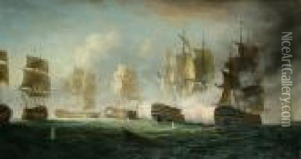 Naval Bombardment Oil Painting - James Hardy