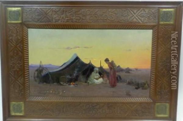 Campement De Bedouins A La Tombee Du Jour Oil Painting - Abraham Hermanjat