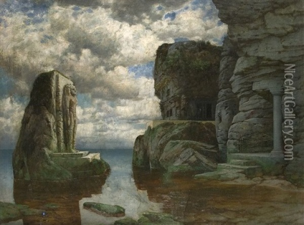 Tempelarchitektur In Den Klippen Oil Painting - Traugott Hermann Ruedisuehli