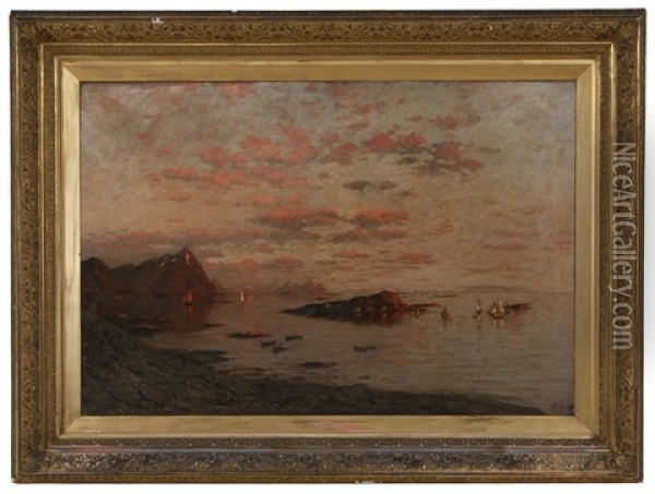 A Summer's Night At The Lofodon Isles, Norway Oil Painting - Fritz Grebe