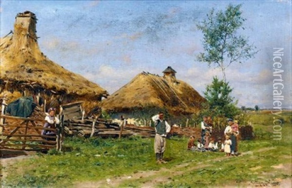 Famille De Moujiks Oil Painting - Vladimir Egorovich Makovsky