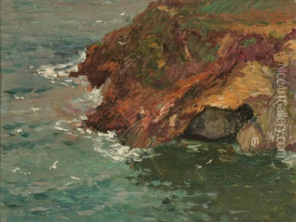 Rocky Coastline Oil Painting - Oscar Miller