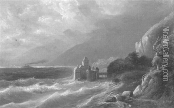 Schloss Chillon Bei Schwerem Unwetter Oil Painting - Benedikt Franz Hess