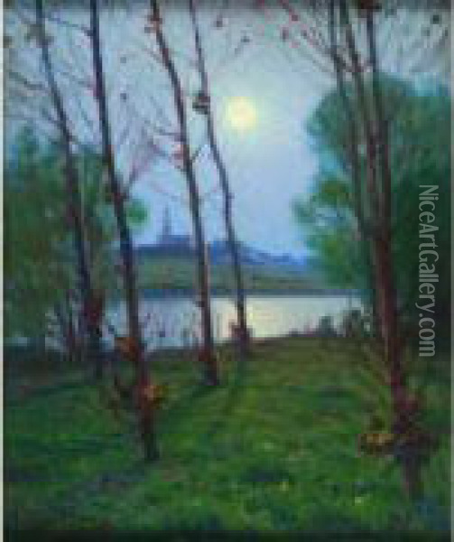  Clair De Lune A Travers Les Arbres, 1897  Oil Painting - Charles Victor Guilloux