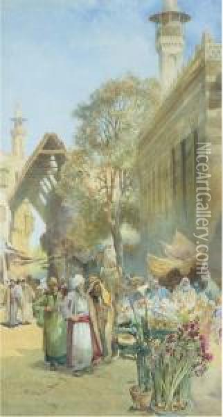 Flower Market In Damascus Oil Painting - Charles Robertson