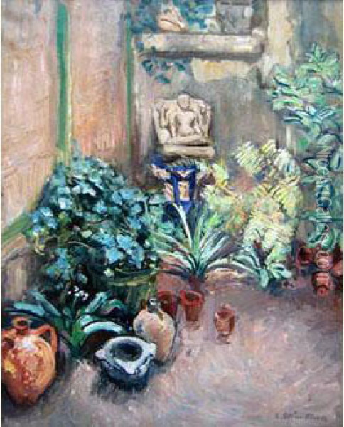 Plantes Vertes Et Boudha Sur La Terrasse,1930 Oil Painting - Emile-Othon Friesz