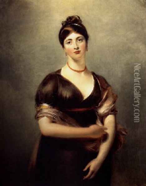 Portrait Of Elizabeth Jennings, Later Mrs William Lock, In The Pose Of The Venus De' Medici, In A Brown Dress And Pink Wrap Oil Painting - Thomas Lawrence