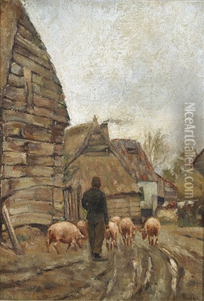 Le Porcher Et Ses Porcs Oil Painting - Louis Robbe
