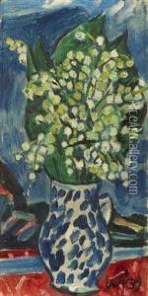 Lilies Of The Valley In A Colourful Jug Oil Painting - Vaclav Spala