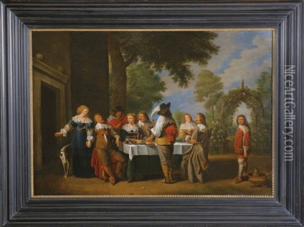 Eine Elegante Festgesellschaft Im Freien Dinierend Oil Painting - Christoffel Jacobsz. Van Der Lamen