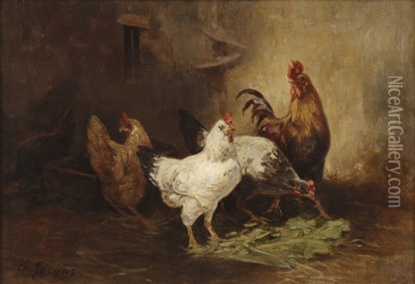 Coq Et Poules A La Bergerie Oil Painting - Charles Emile Jacque