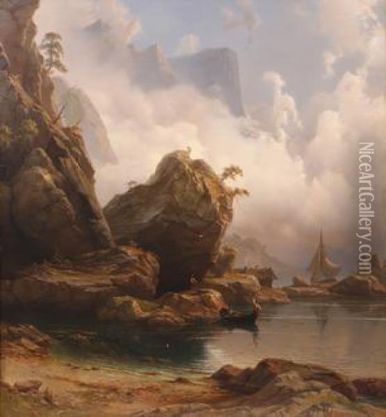 Parti Aus Lustfjorden Oil Painting - Knud Andreassen Baade