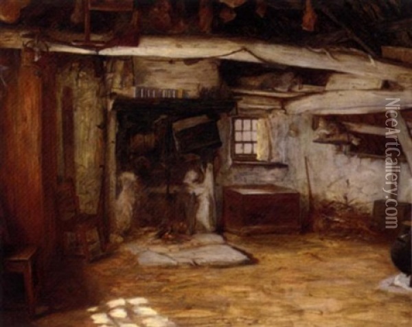 A Croft Interior, A Study For The Legend Oil Painting - George Paul Chalmers