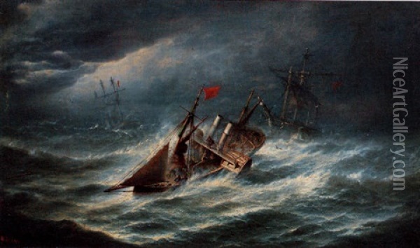 A Paddle Tug Rescuing A Three-master With Another Ship In Distress Off Its Starboard Bow Oil Painting - Isaac Walter Jenner