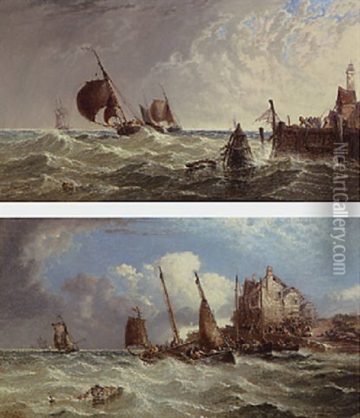 Dutch Boats Running For Shelter Oil Painting - Arthur Joseph Meadows