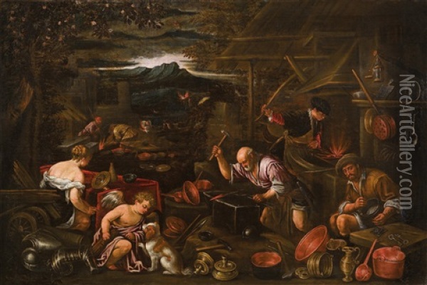 Das Feuer Oil Painting - Gerolamo da Ponte Bassano