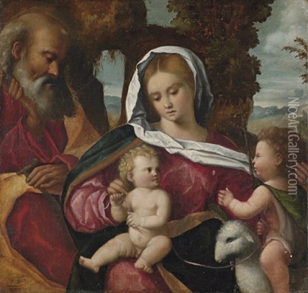 The Holy Family With The Infant Saint John The Baptist Oil Painting - Giovanni Cariani