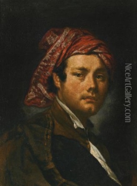 Portrait Of A Man, Bust-length, Wearing A Red Headscarf Oil Painting - Vittore Giuseppe Ghislandi (Fra' Galgario)
