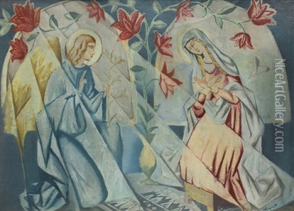 Annunciation Oil Painting - Wladyslaw Roguski