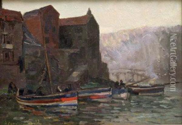 At Staithes - High Water Oil Painting - Alexander Carruthers Gould