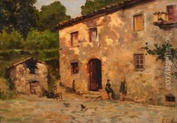 Women In A Village Oil Painting - Emmanuel Costa