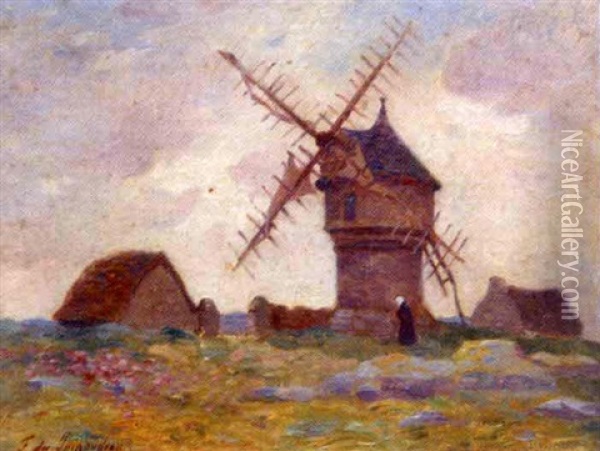 Moulin En Presqu'ile Du Croisic Oil Painting - Ferdinand du Puigaudeau