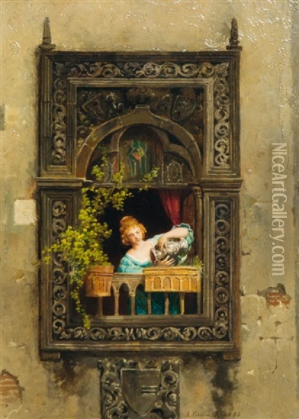 Girl By The Window Oil Painting - Arnoldo Corrodi