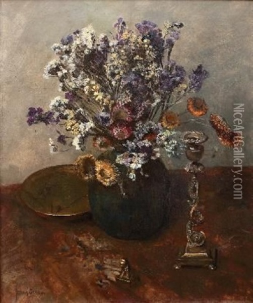 Flower Study With Brass Ornaments (study) Oil Painting - Frans David Oerder