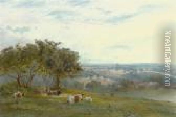 Cattle Resting In The Fields Above A Farm Oil Painting - Roberto Angelo Kittermaster Marshall