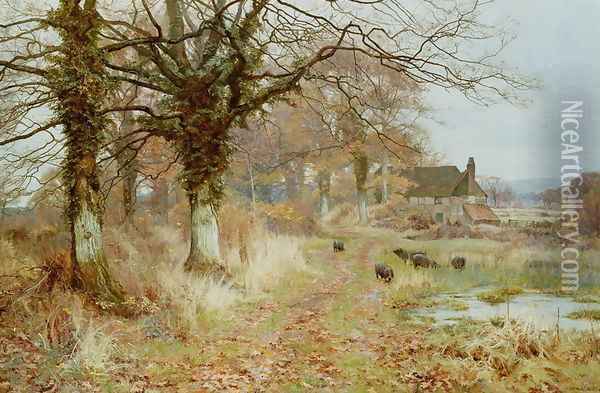 A Scene at Brockham, Surrey, 1888 Oil Painting - Edward Wilkins Waite
