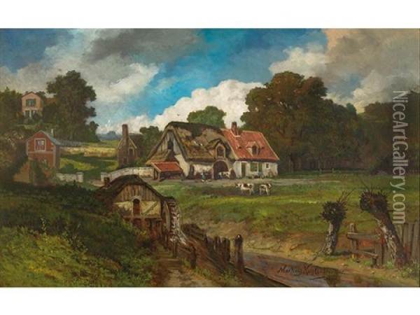 Ferme Avec Moulin, Vache, Fermiere Etc Oil Painting - Martinus Antonius Kuytenbrouwer the Younger