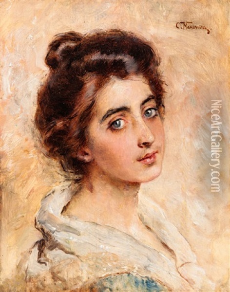 Portrait Of A Young Woman Oil Painting - Konstantin Egorovich Makovsky