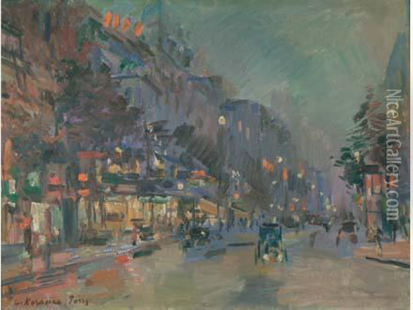 Les Boulevards La Nuit A Paris Oil Painting - Konstantin Alexeievitch Korovin