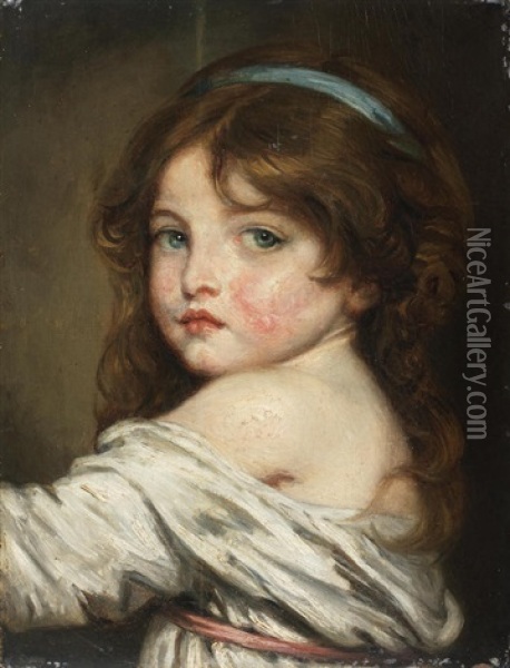 Portrait Of A Young Girl, Bust-length, Looking Over Her Shoulder Oil Painting - Jean Baptiste Greuze