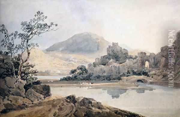 Castle Conway (after Sir George Beaumont) Oil Painting - Thomas Girtin