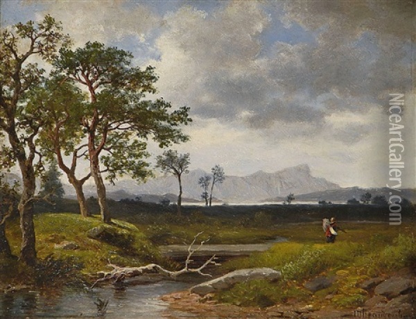 Wanderer In Seelandschaft Oil Painting - Wilhelm Brandenburg