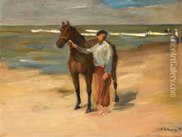 Reitknecht Mit Pferd Am Strand Oil Painting - Max Liebermann