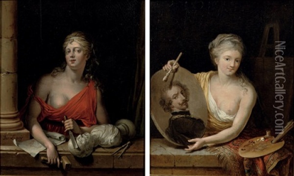 An Allegory Of Painting (+ An Allegory Of Sculpture; Pair) Oil Painting - Willem Joseph Laquy