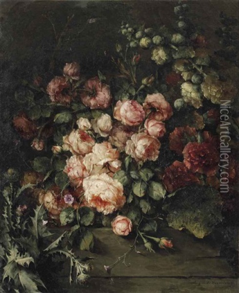 Wild Roses Oil Painting - Margaretha Roosenboom