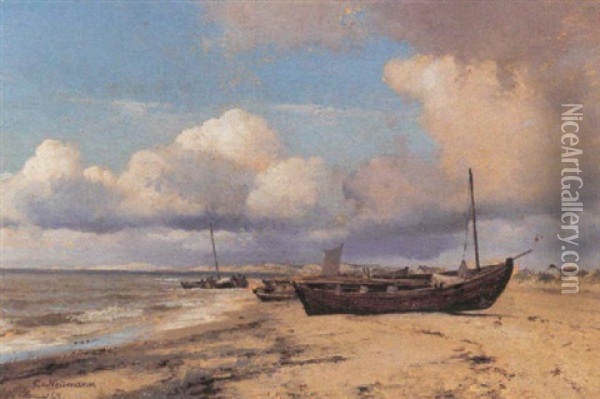 Optrukne Bade Pa Stranden, Skagen Oil Painting - Carl Johann Neumann